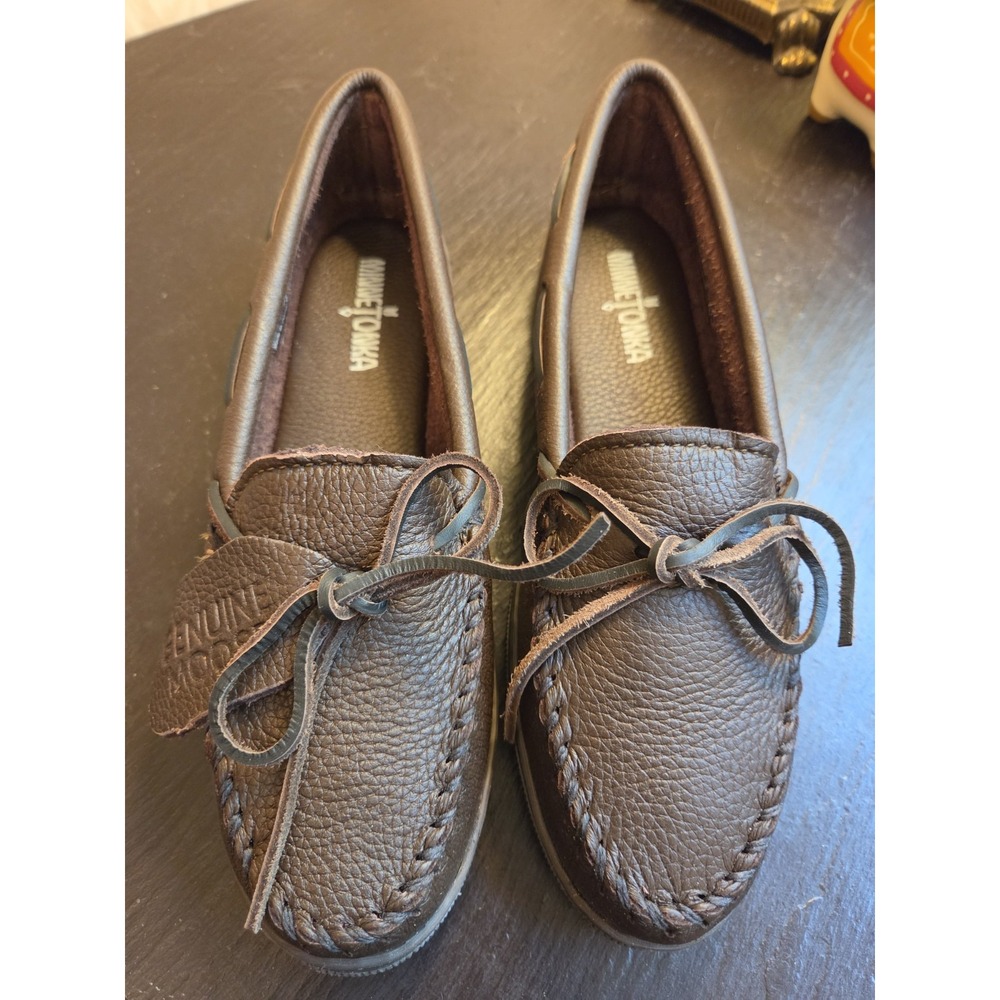 Minnetonka Women's Moosehide Classic Moccasins 492 Chocolate Brown US 11 $105 - Picture 3 of 11